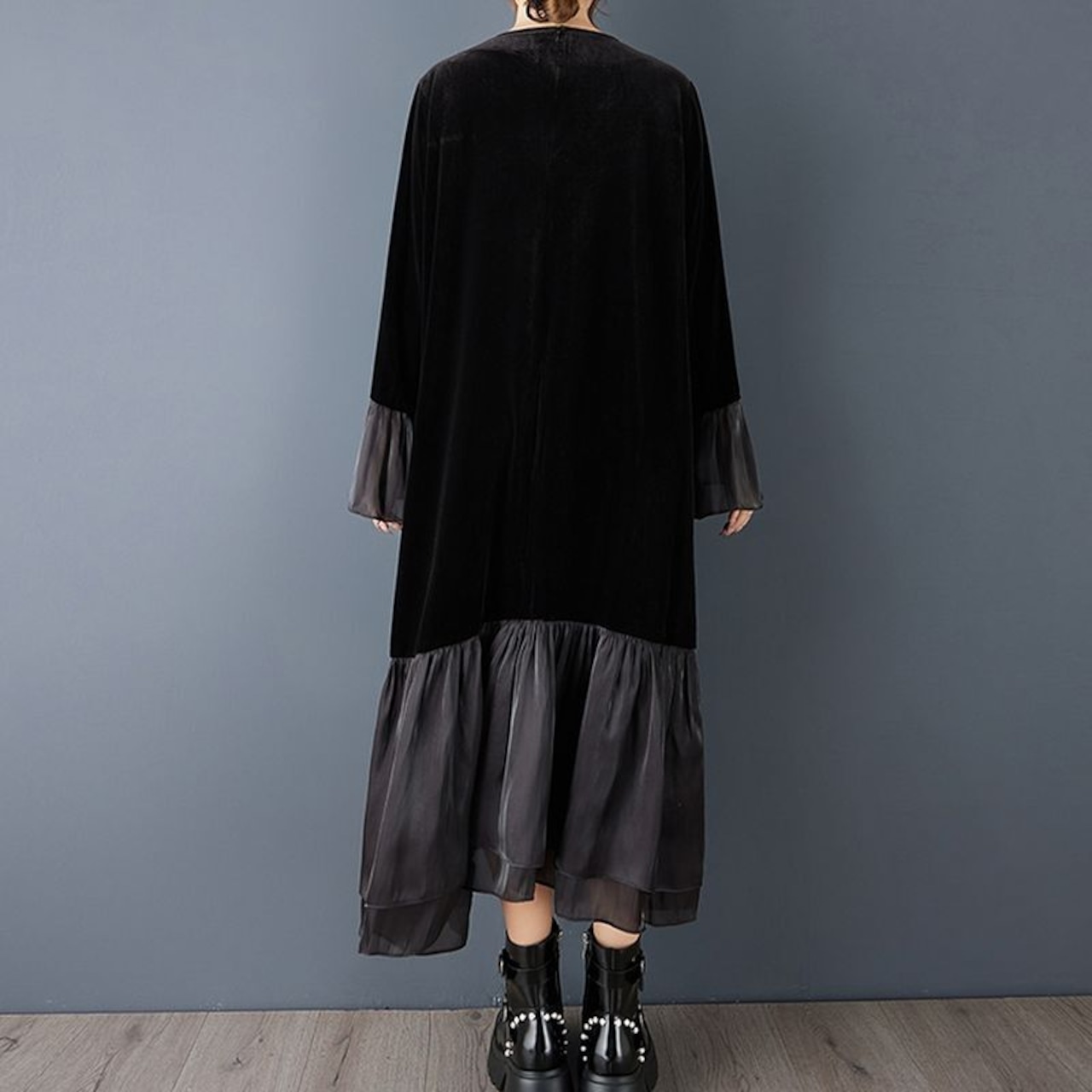 ベロア調 コントラスト ワンピース 60057