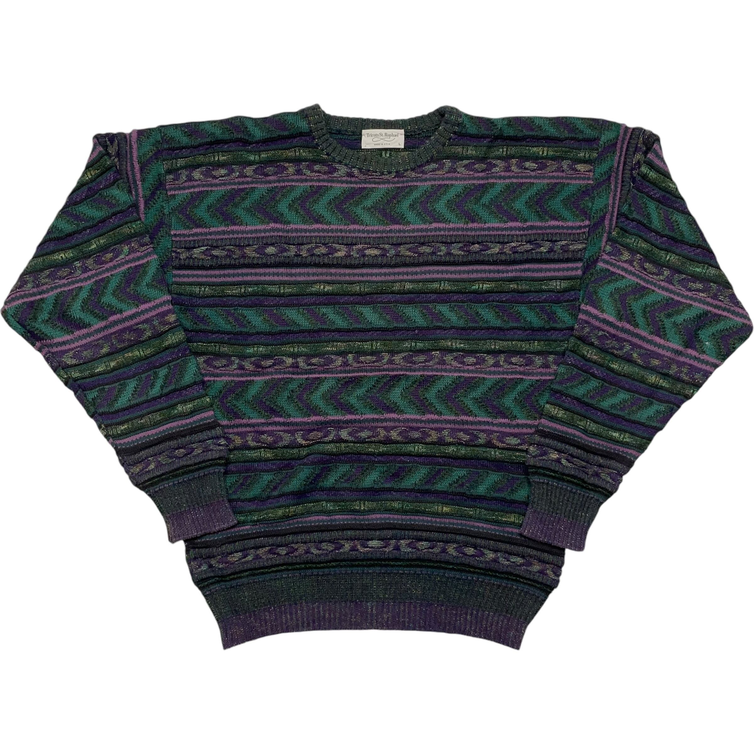 《L》tricots st. raphael 3Dニット 総柄 USA製 グリーン no.4685