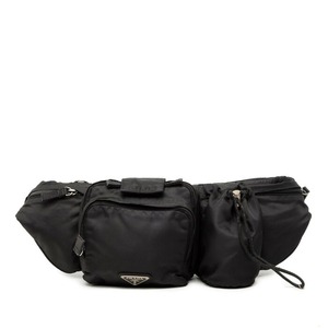 プラダ 三角ロゴプレート ウエストバッグ ボディバッグ ブラック テスート ナイロン メンズ PRADA 【中古】