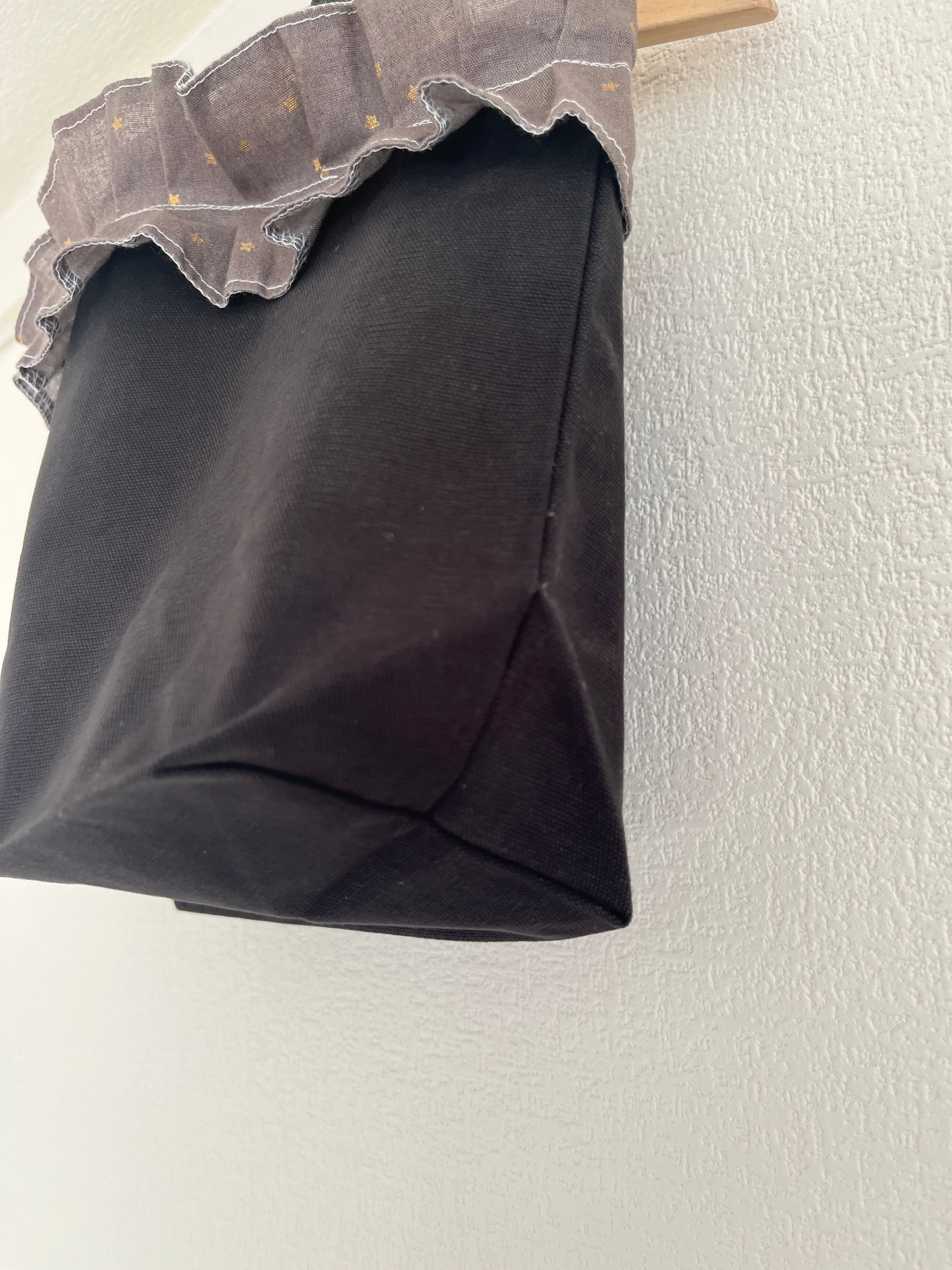 星のフリル&キャンバストートバッグ ブラック エコバッグ