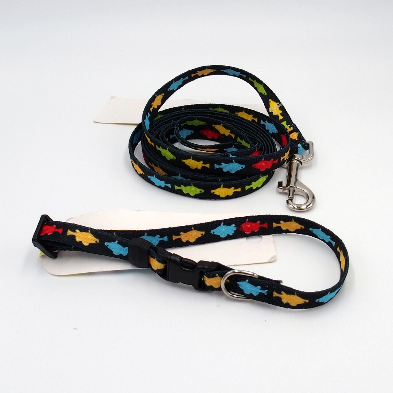 Rainbow Fish Black 首輪＋リードセット XSサイズ - Yellow Dog Design