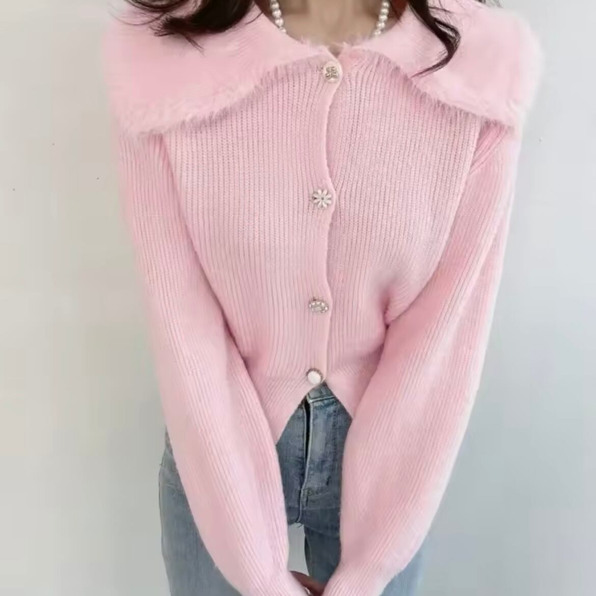 ビッグカラーニットカーディガン