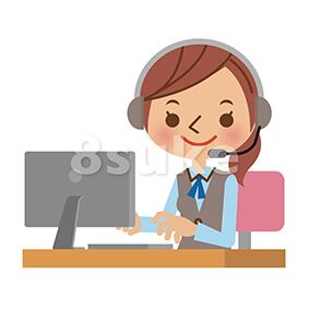 イラスト素材:ヘッドセットを付けたオペレーターの女性(ベクター・JPG)