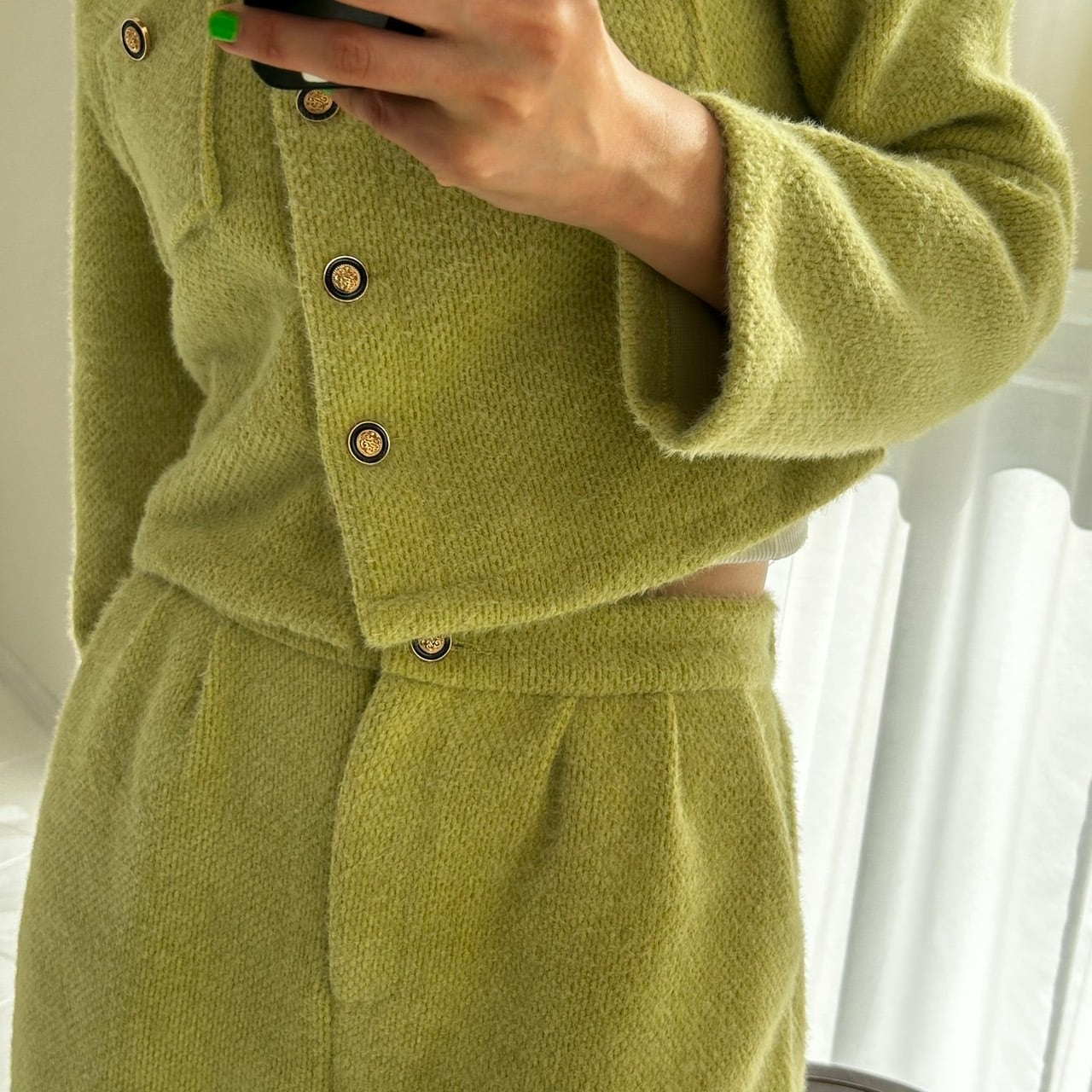 ノーカラージャケットニットセットアップ_LN03224