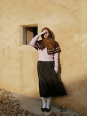 Nordique Jacquard Hooded Knit Cape F0865