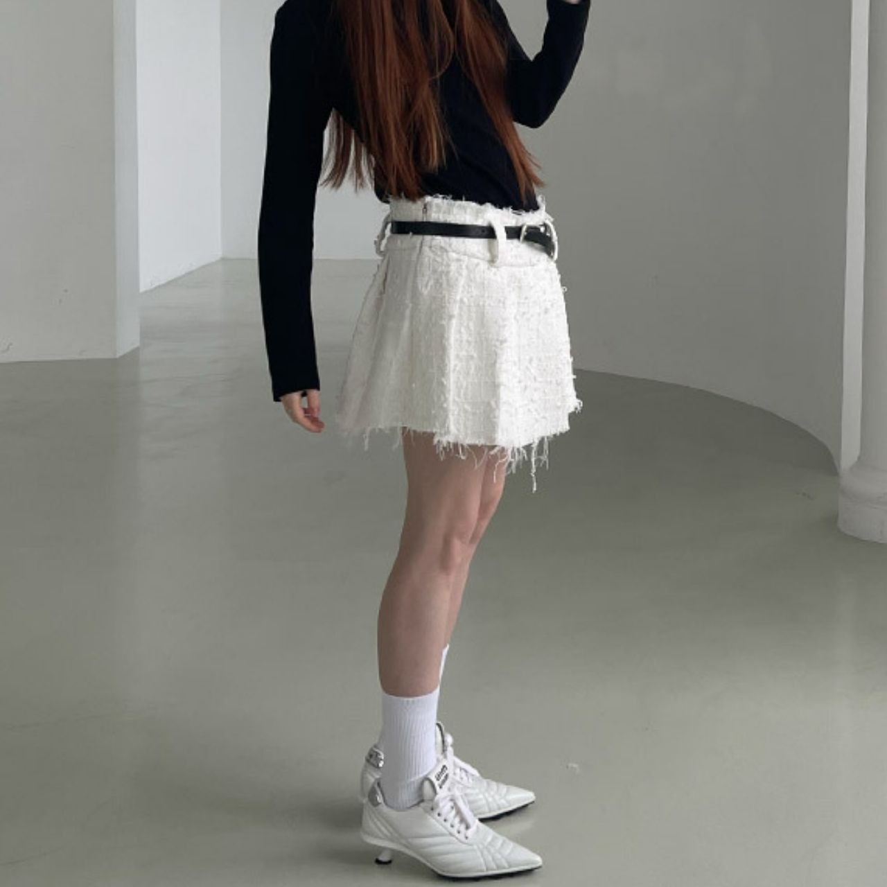 ツイードフリンジボックスプリーツスカート　LT0040022