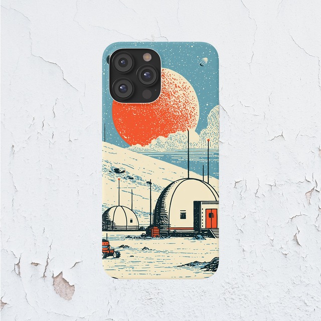 受注生産 iPhoneケース 赤い惑星と白いドーム基地｜レトロ宇宙 RFSP034B