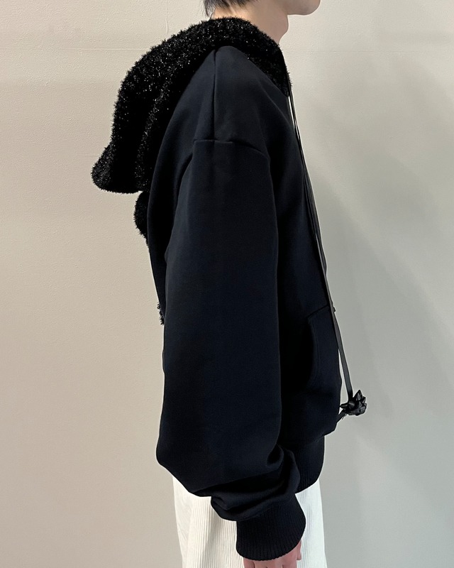 【26/AW Oscar Ouyang】Black/Black knit sparkly sleeping hat hoodie