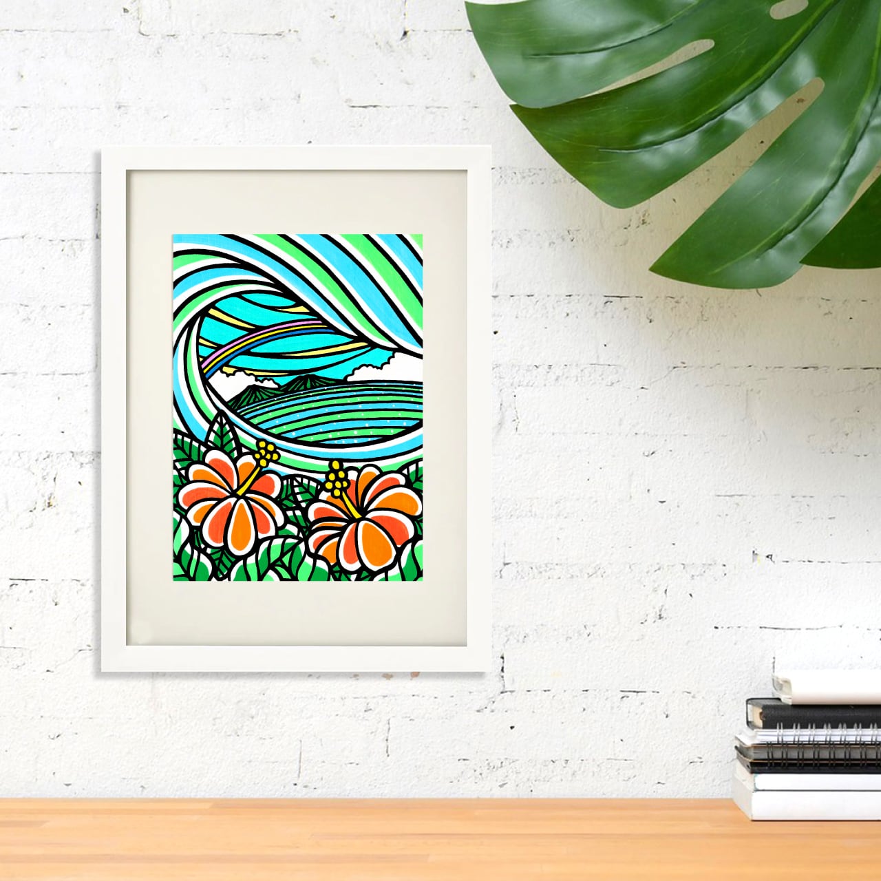 原画】Wood Panel A4（Barrel Hibiscus）with Frame | TAMO ART GALLERY