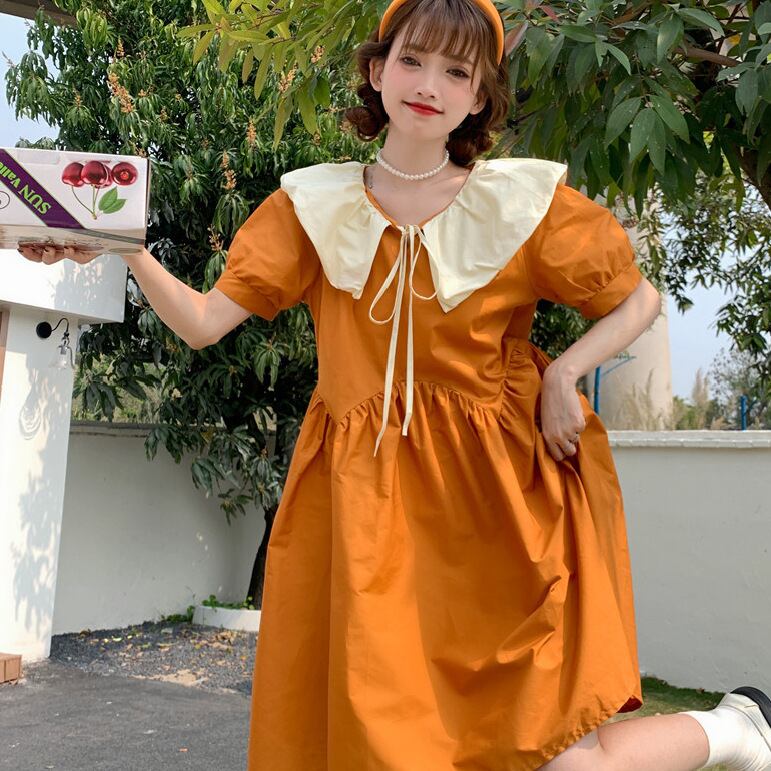 【新作】【送料無料】 【四方ゴム】2022夏韓国風シックコントラストカラードールカラーミニスカート新作シック老け見えドレス 0210707596536