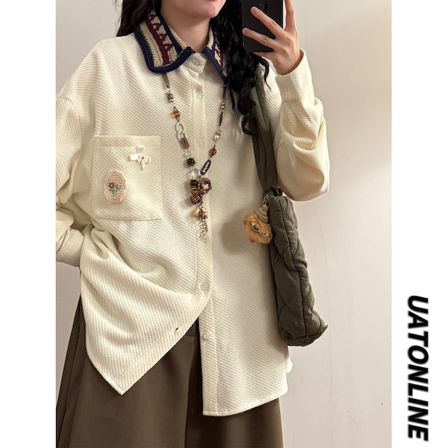 【UATONLINEシリーズ】★シャツ★ エスニック風 トップス 長袖シャツ ユニセックス メンズ デザイン性有り