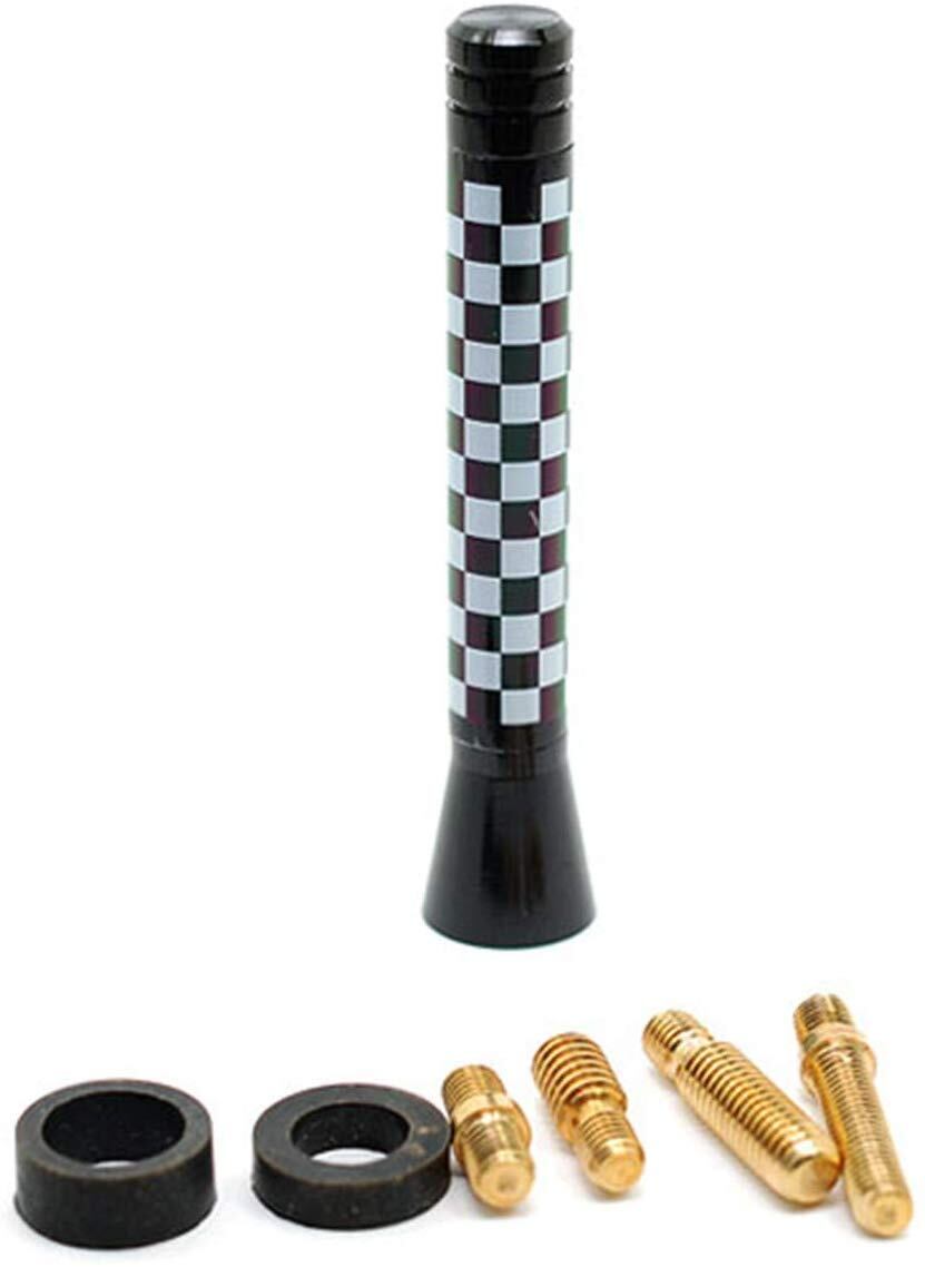 ミニクーパー アンテナ ヘリカルショートアンテナ チェッカー5mm/6mm車用 ショートアンテナ BMW MINI ミニ クーパー 汎用 FM AM ラジオ (7.7cm, チェッカーフラッグ)