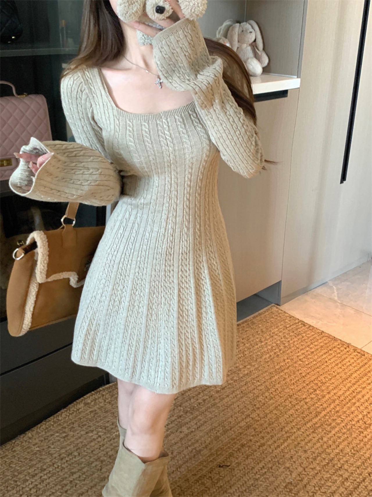 ウエストシェイプ ニットワンピース LK1803