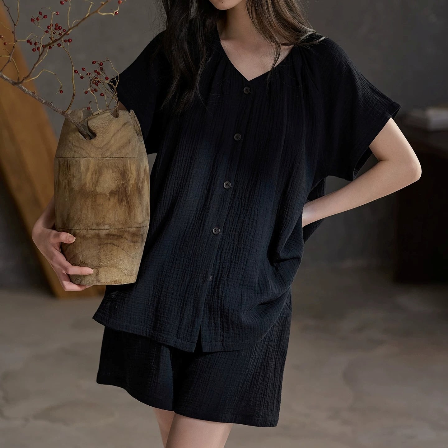 【2Style】【M-XL】simple design cardigan style summer pajamas p1684