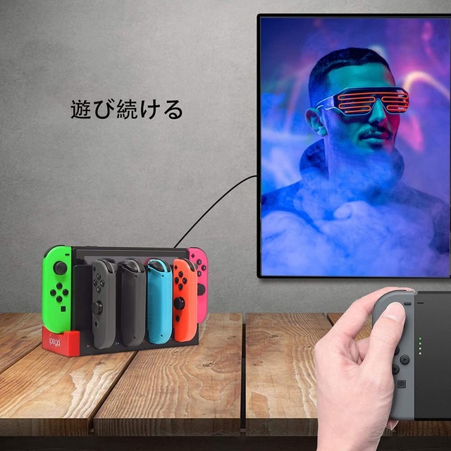 Switch & Switch 有機EL ジョイコン用 充電スタンド Tomistan Joy-Con コントローラー充電 対応 Switch と Switch有機EL 収納 一体型 6台同時充電可能 ジョイコン右/左 急速充電器 LED充電指示ランプ付き