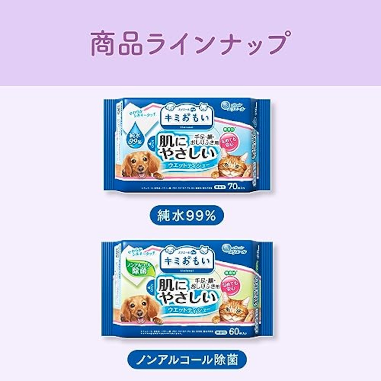 エリエールPet キミおもい 肌にやさしいウェットティシュー ノンアルコール除菌 60枚×3個パック