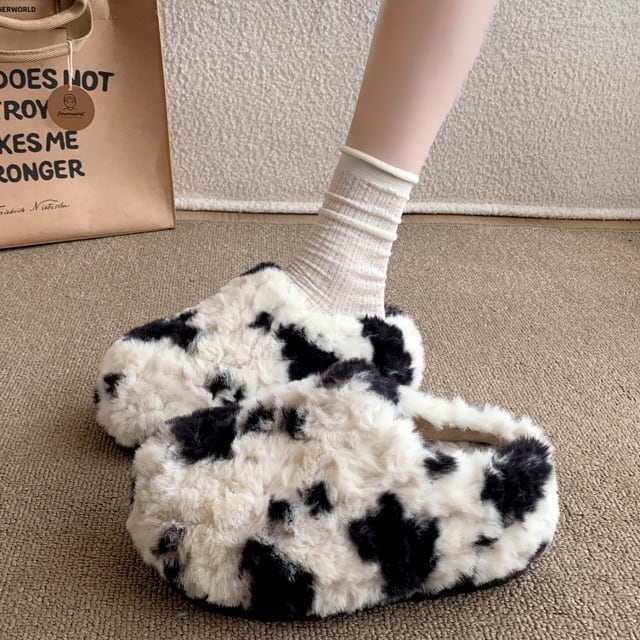 【予約販売】ボアスリッポン スリッパ レディース ブラック 牛柄 アニマル柄 リボン柄 防寒 カジュアル 可愛い トレンド 靴 お洒落 韓国 秋 冬 22.5cm/23cm/23.5cm/24cm/24.5cm/25cm