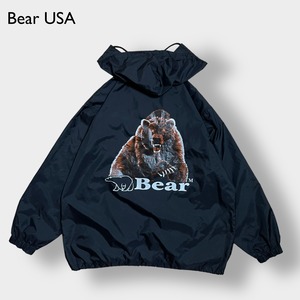Bear USA ナイロンジャケット ライトアウター ワンポイントロゴ バックプリント ベアー クマ 黒 us古着