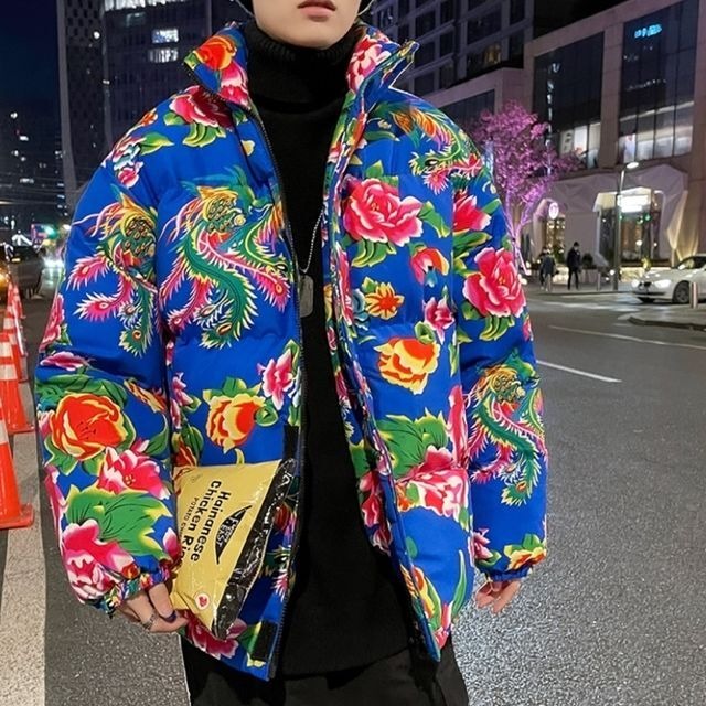 予約販売】ダウンジャケット アウター レトロ 花柄 メンズ お洒落 