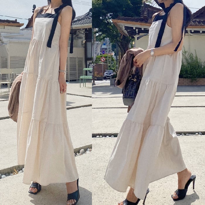   肩リボン　 ドレス ワンピース 送料無料】ワンピース ドレス ティアード スクエアネック 肩リボン