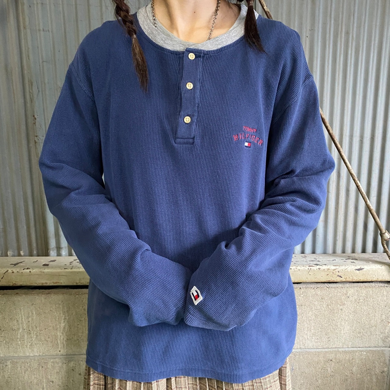 00年代 TOMMY HILFIGER トミーヒルフィガー 刺繍 サーマル ロングT 
