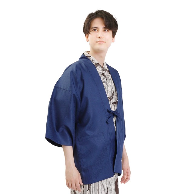 旅館羽織 リネン対応 羽織 男女兼用 フリーサイズ ブルー 単品
