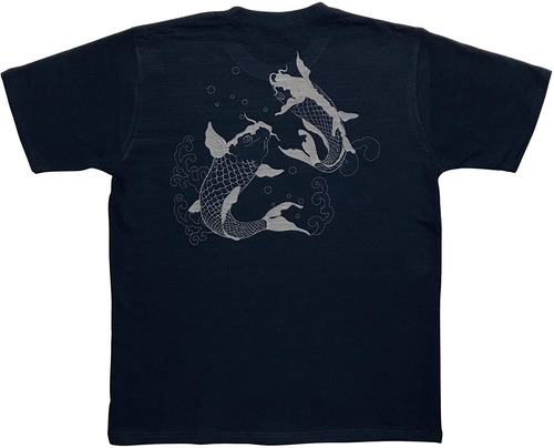 [江戸てん]Tシャツ 6.8オンス 和柄 味のあるスラブ生地に抜染しました メンズ 鯉の滝登り　紺