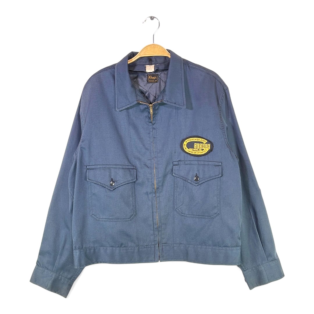 70s KLUG'S ヴィンテージワークジャケット 取り外しライナー付 ワッペン 企業系 ネイビー タロンジップ メンズXL相当 古着 @DE0045