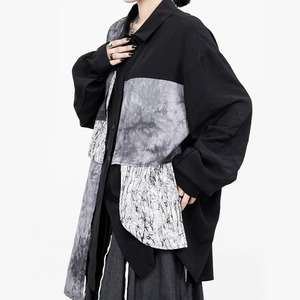 Chic Patchwork Long Shirt / シック パッチワーク ロング シャツ