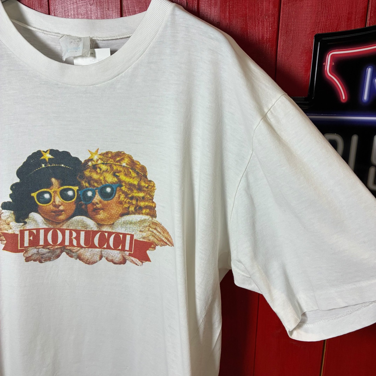 90s ITALY製 FIORUCCI シングルステッチTシャツ エンジェル 白