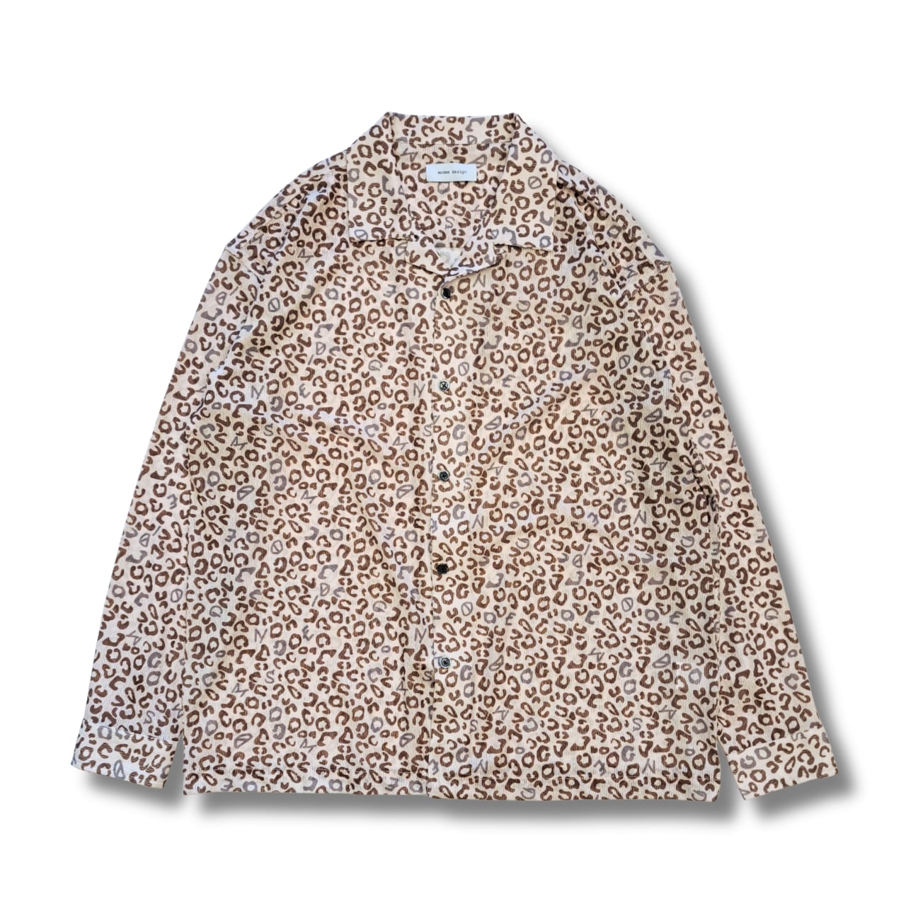 modem design - leopard open collar mesh shirt (beige)
