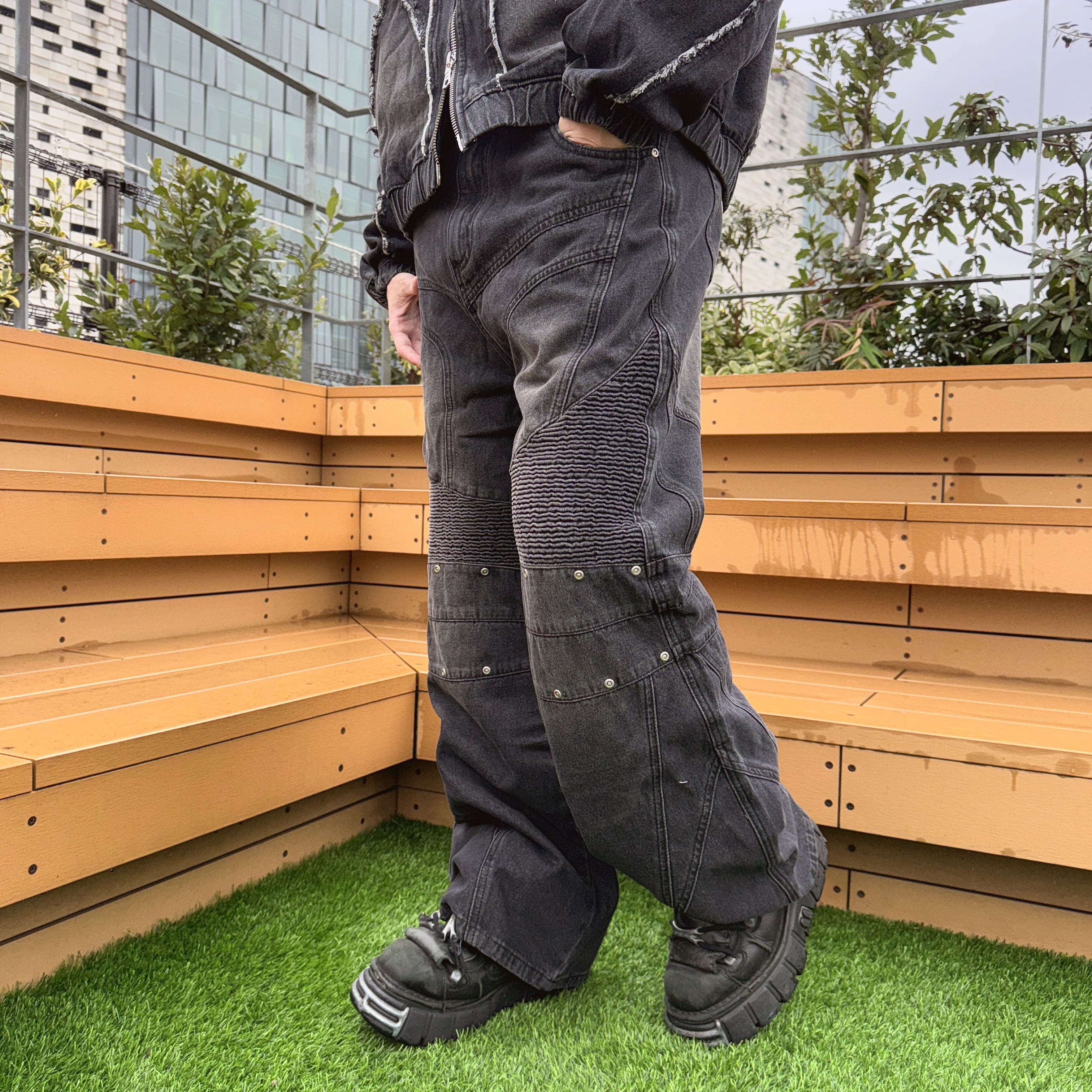 BARCON バイカーフレアパンツ バイカー グランジ y2k 個性派 BARCON バイカーフレアパンツ バイカー グランジ y2k 個性派
