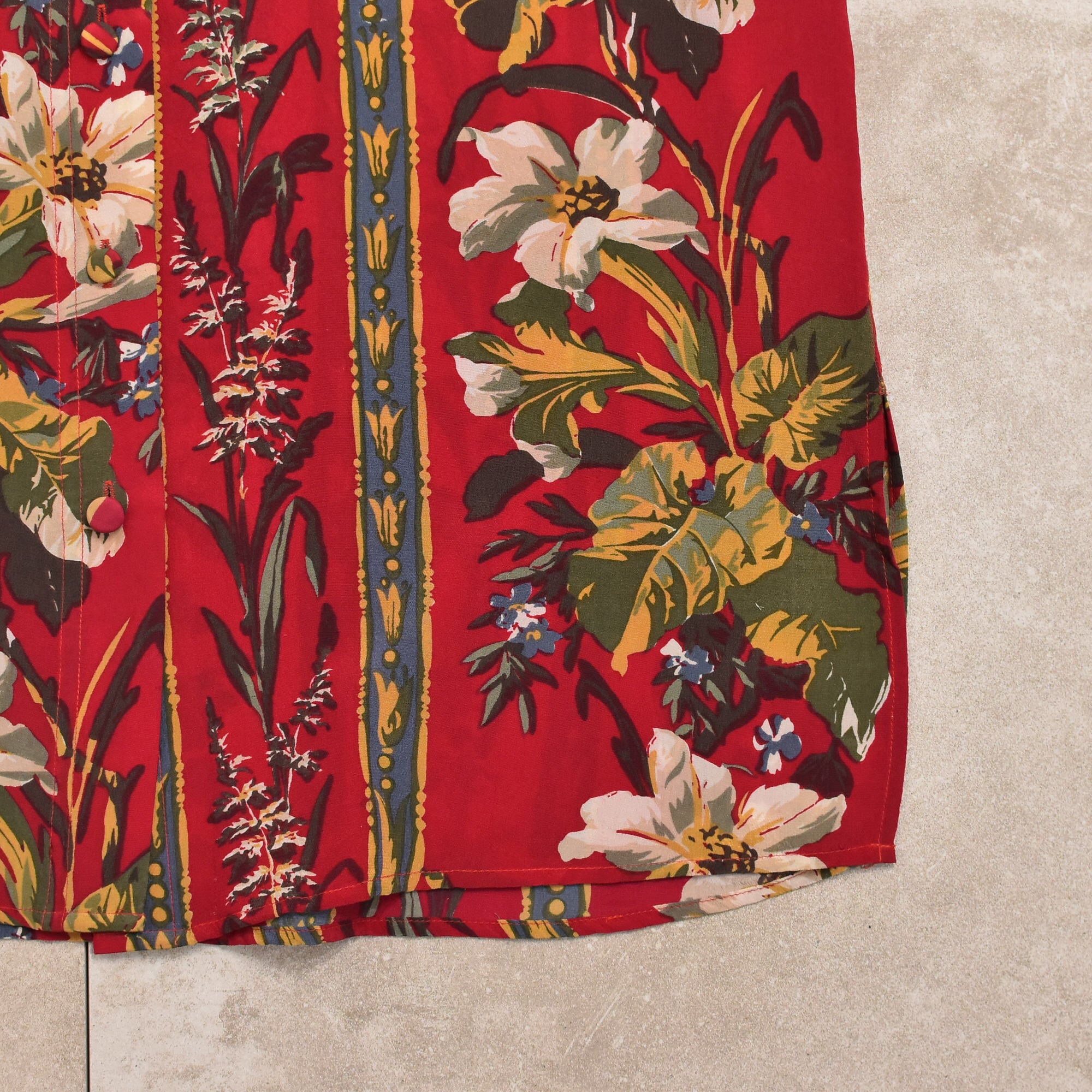 80～90s Silk City Paris stripe flower pattern silk shirt