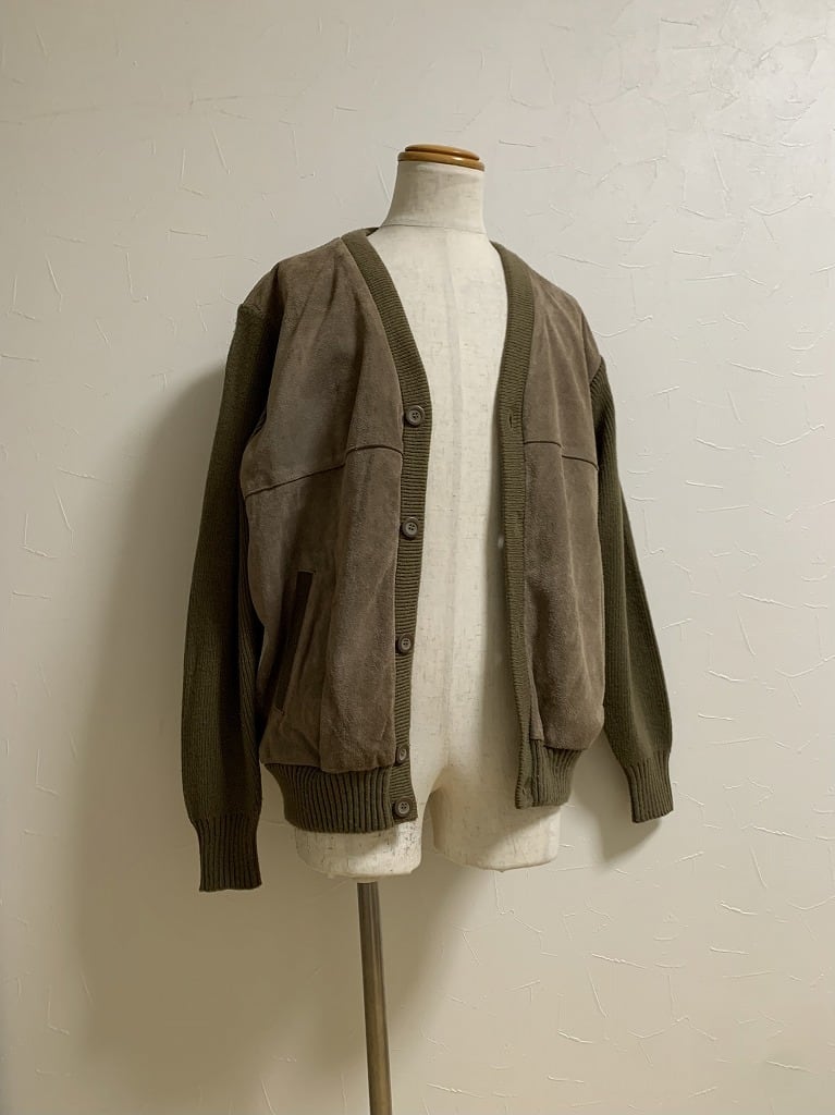 1980's Leather × Knit Bi-Color Switched Design Jacket