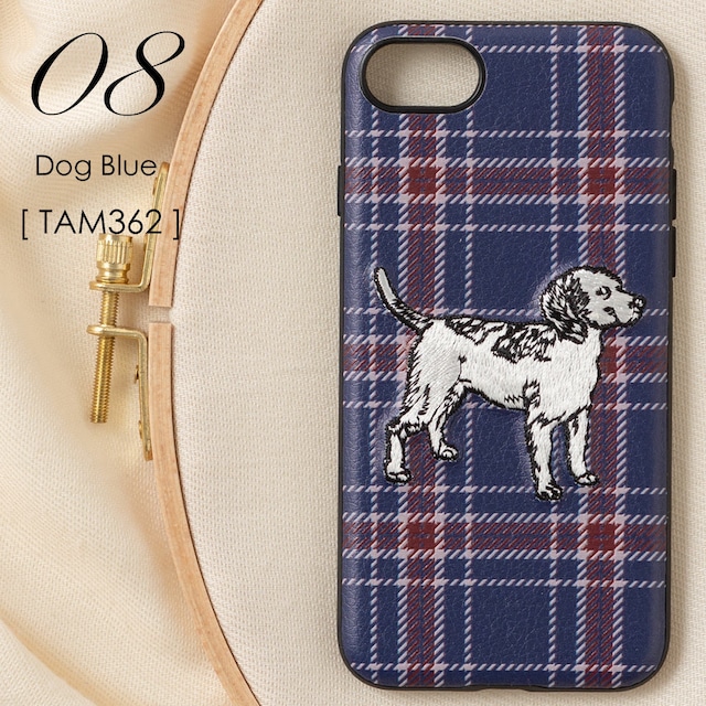 立体刺繍スマホケース iPhone PUレザー 08.Dog Blue