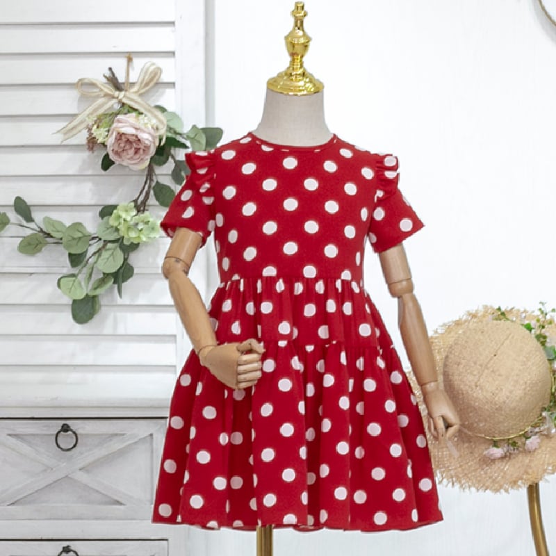 ワンピース 子供服 可愛い 赤 親子ペア ドット柄 入学式 半袖 レッド Miyabigo