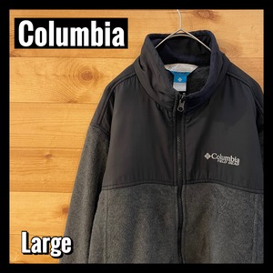 【Columbia】ソフトシェル フリースジャケット 切替 刺繍ロゴ アウター Lサイズ アメリカ古着