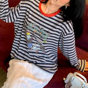 front print border long t-shirt　J00297