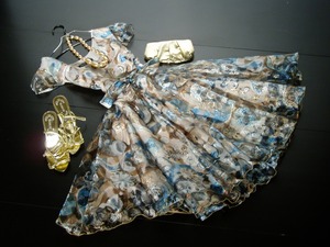 送料無料 未使用 発表会 舞台衣装 パーティ フォ－マル 青 ワンピース L 11号 [OPN8345]