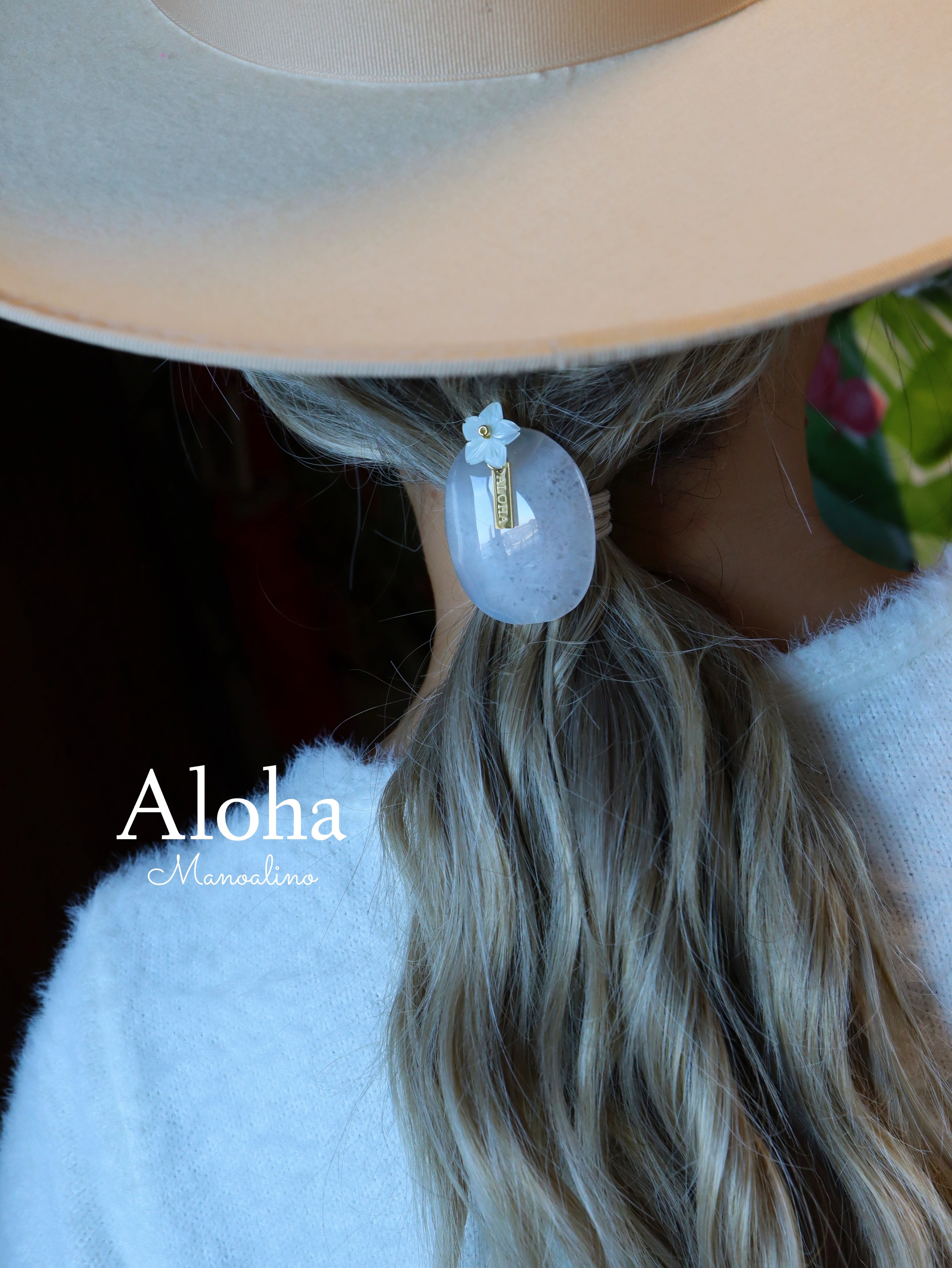 Hawaiian KANEOHE White agate×Plumeria hair accessory(カネオヘ
