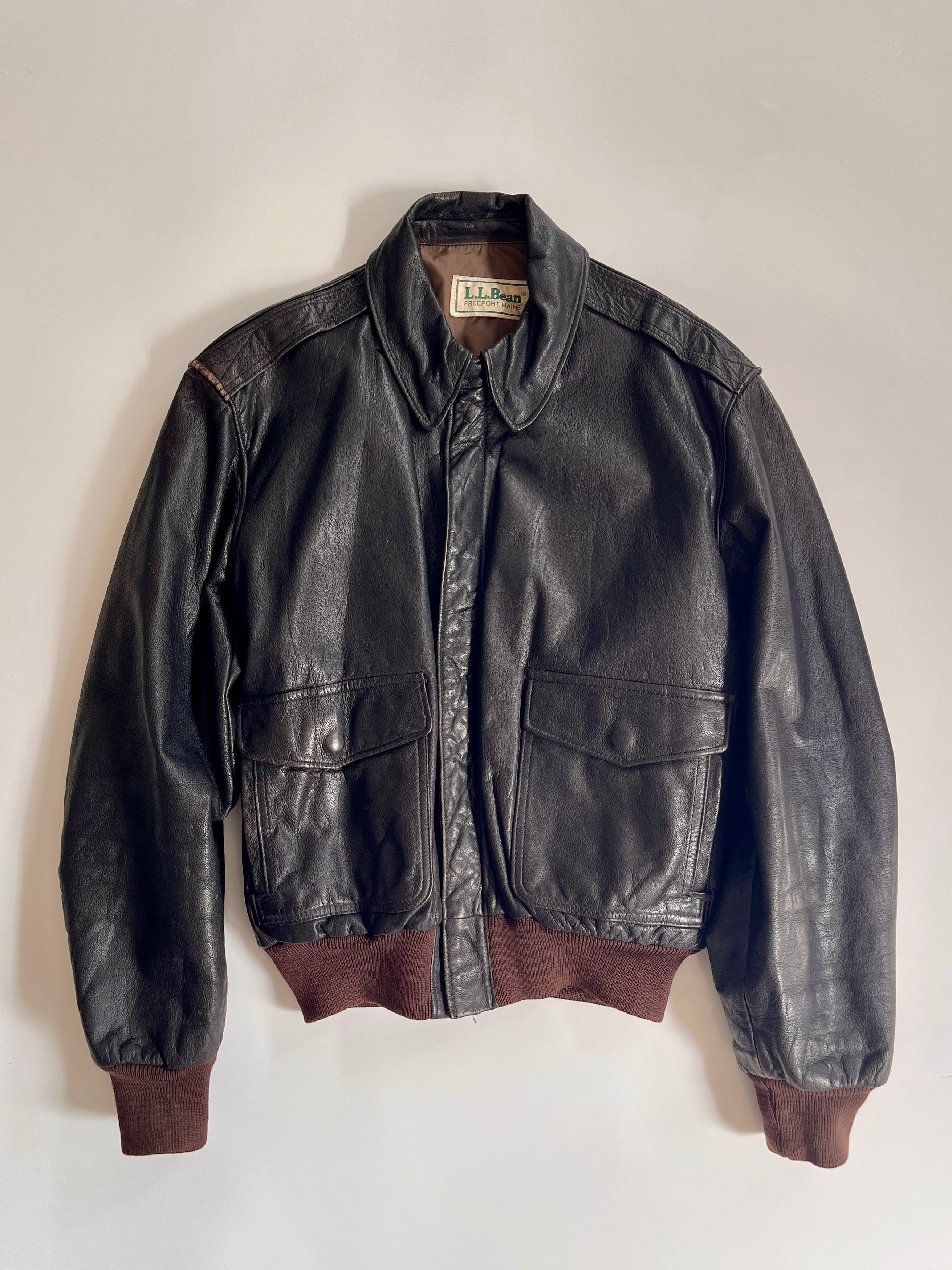 L.L.Bean エルエルビーン A-2 タイプ フライトジャケット 山羊革 ゴートスキン ブラック メンズ L相当 古着 ヴィンテージ 80年代 アメリカ製
