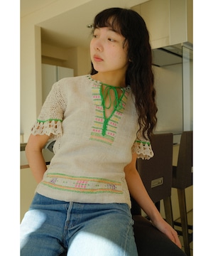 【ご予約分】70's embroidery crochet tops