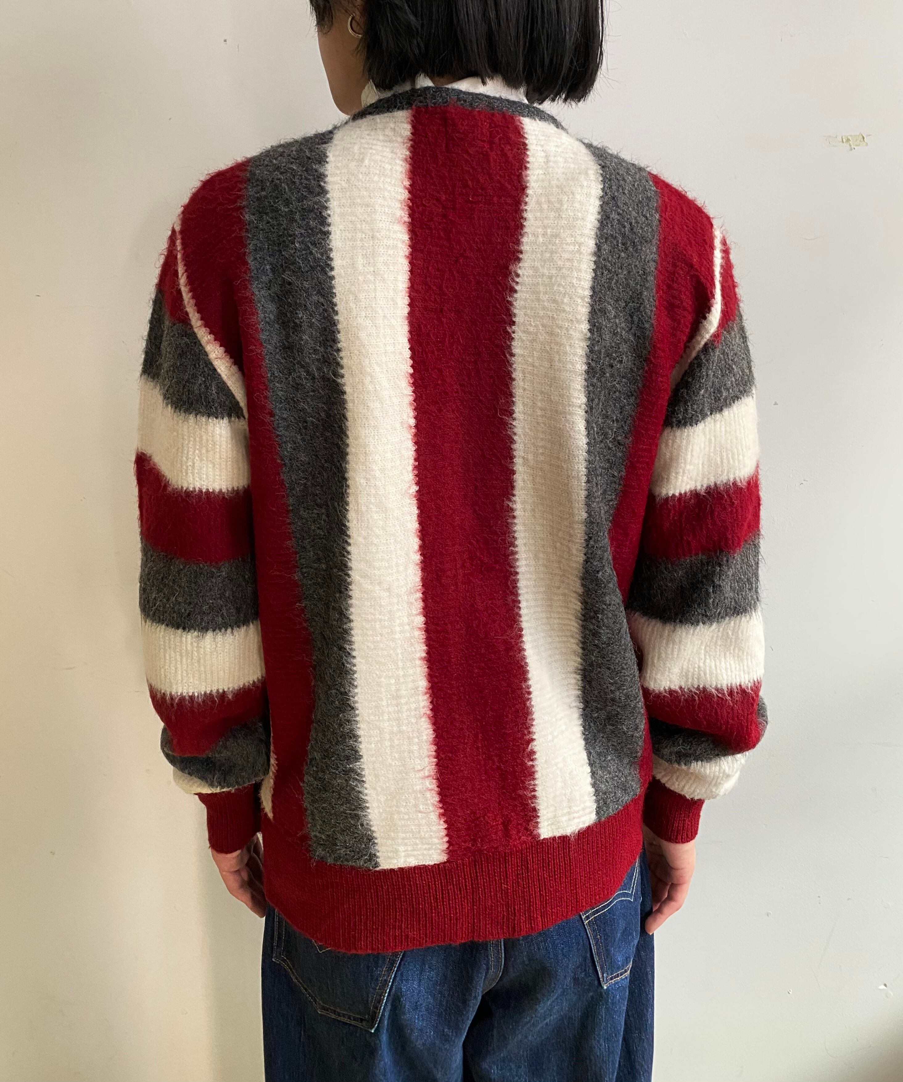 60s BRENT MONTGOMERY WARD SHAGGY KNIT ZIP UP STRIPE CARDIGAN
