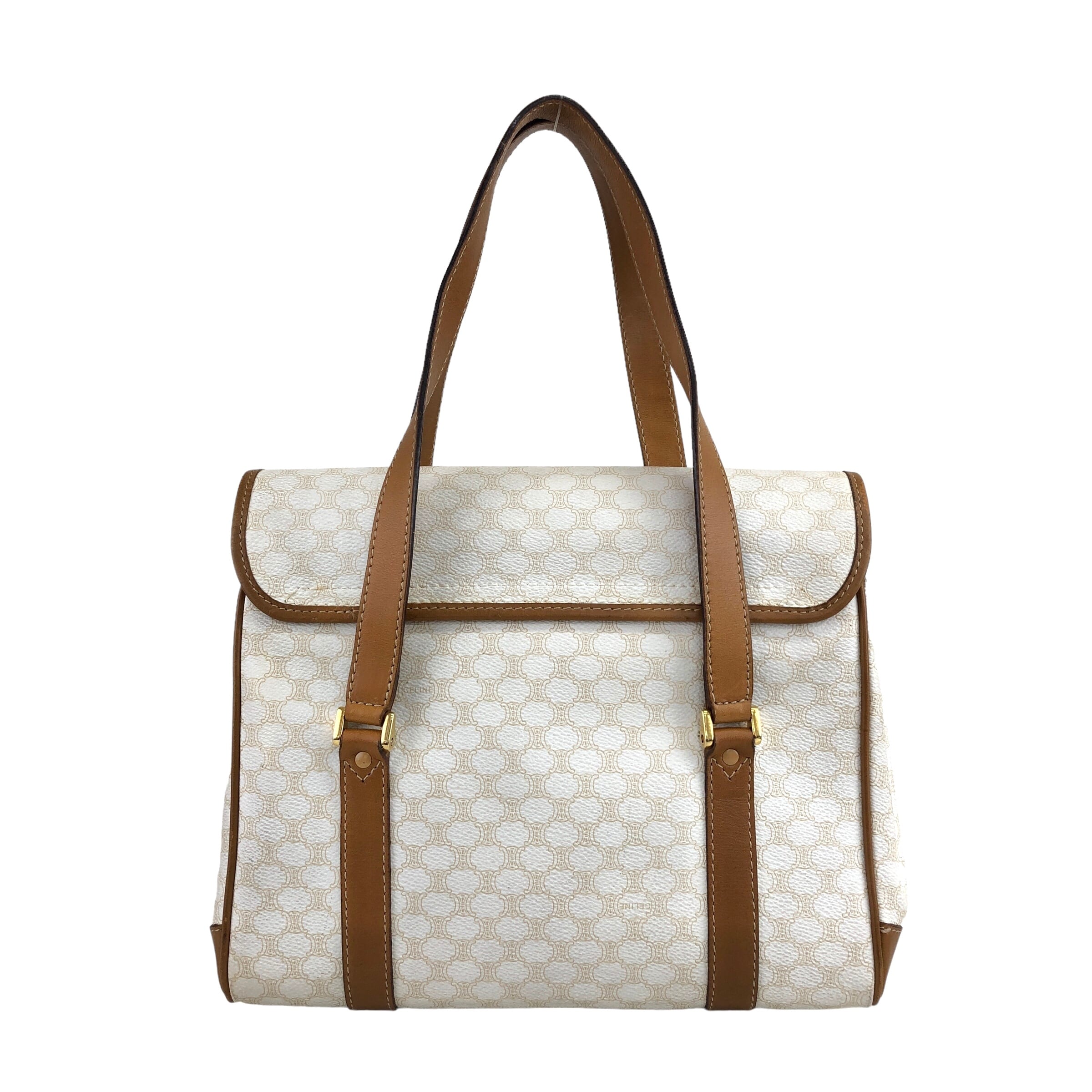 CELINE セリーヌ マカダム  ハンドバッグ ホワイト ブラゾン型押し PVC レザー  jebkgk CELINE セリーヌ マカダム ハンドバッグ ホワイト ブラゾン型押し PVC