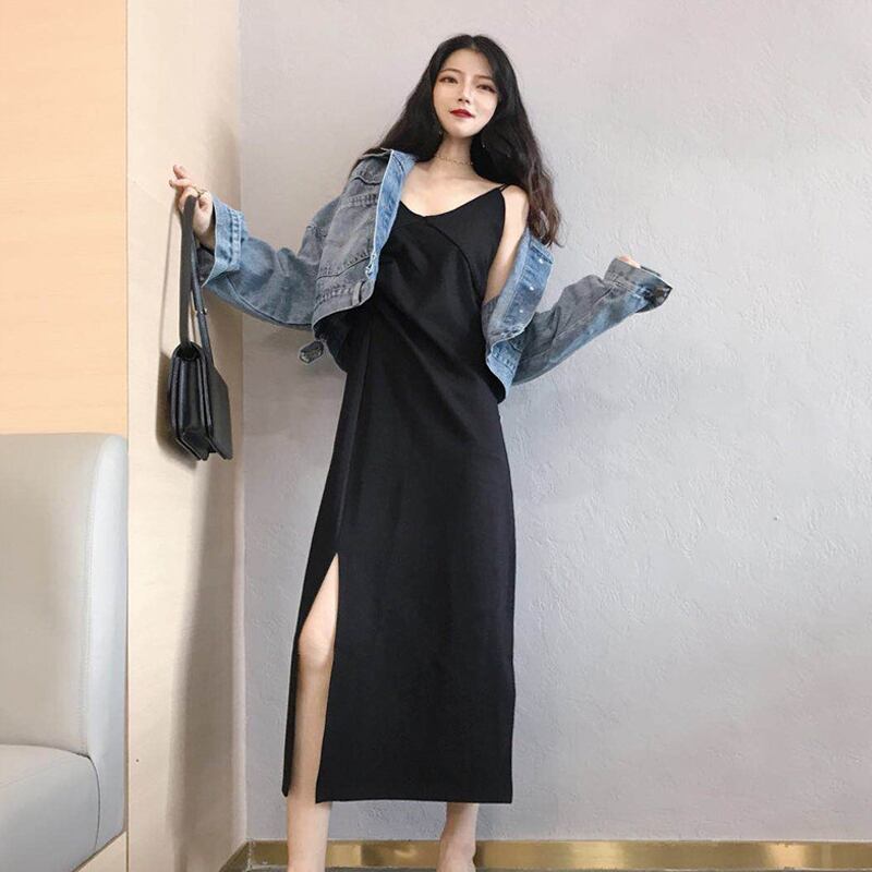 ブラックドレス スプリングオータムスタンダードスカート レトロ 春物 秋物 スーパーモール4792360333