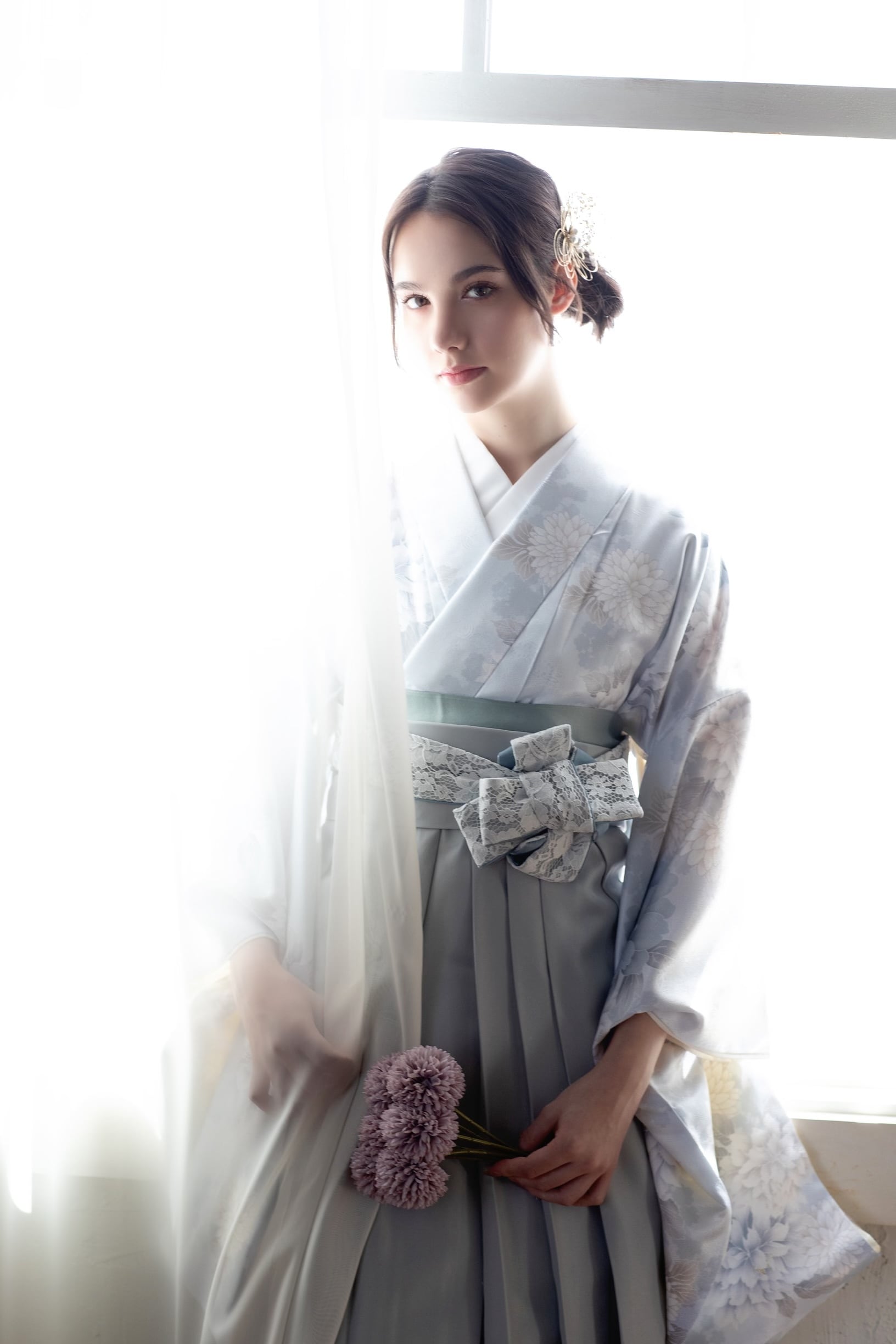 Kimono Sienne 卒業式袴3点セット 水色 ライトブルー 袴 二尺袖着物 袴