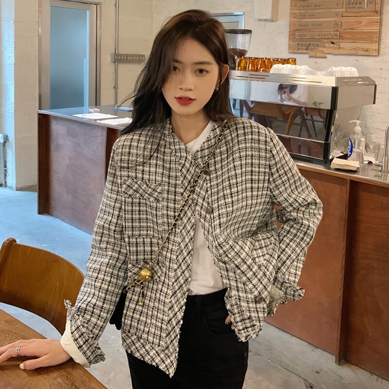 格子柄ジャケット ルーズスプリングオータムカーディガントップス ロング ストリート 春物 秋物 試着室36986904488