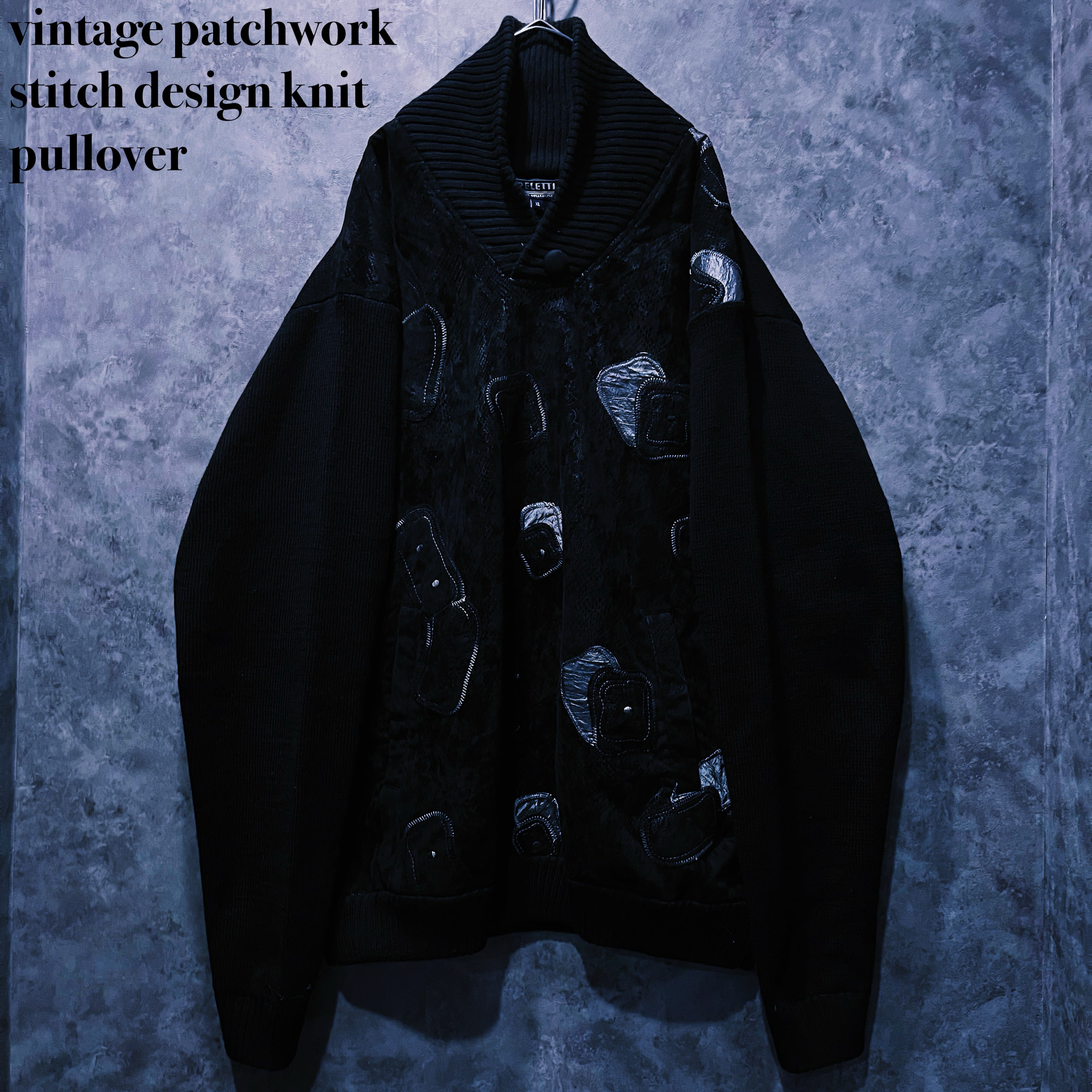 【doppio】vintage patchwork stitch design knit pullover