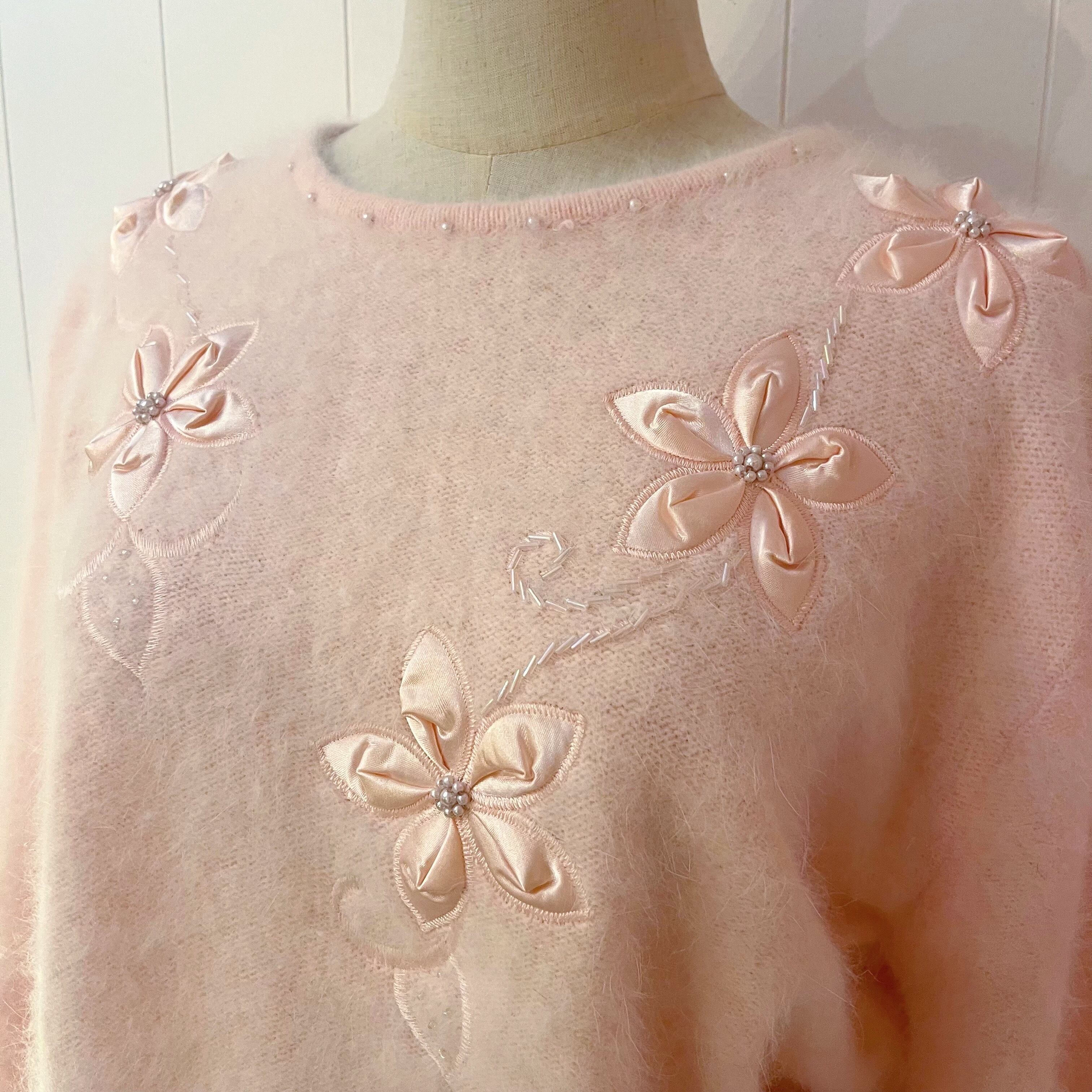 flower beads pink knit sweater