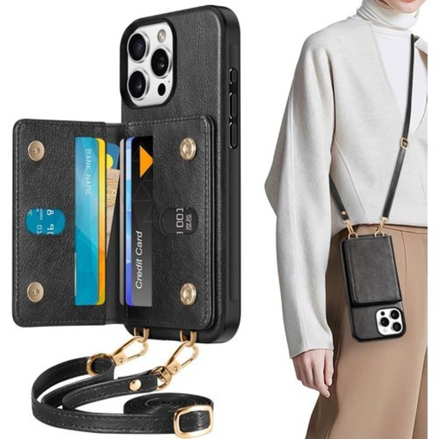 TUCCH iPhone 16 Pro Max 対応 ケース 背面 手帳型 ショルダー ストラップ付き アイフォーン16プロマックスカバー PUレザー RFIDブロッキング 6つポケット 取り外し不可 財布型 肩掛け 斜め掛け TPU素材 衝撃吸収 あいふぉん16プロマックス携帯ケース 2024年発売 6.9インチ 5G アイフォン16プロマックス対応 グラファイト 3661